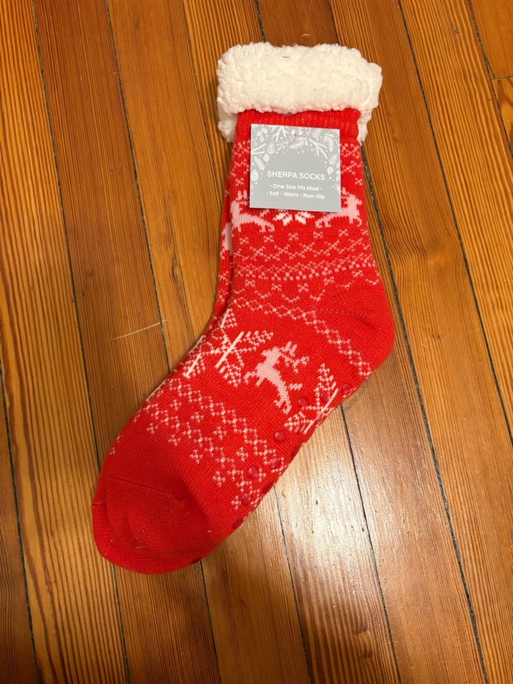 Red Sherpa Holiday Reindeer Grip Socks - BRAND NEW WITH TAGS